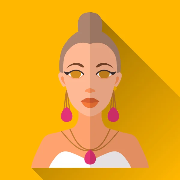 Platt stil square shaped kvinnlig karaktär ikon med skugga — Stock vektor