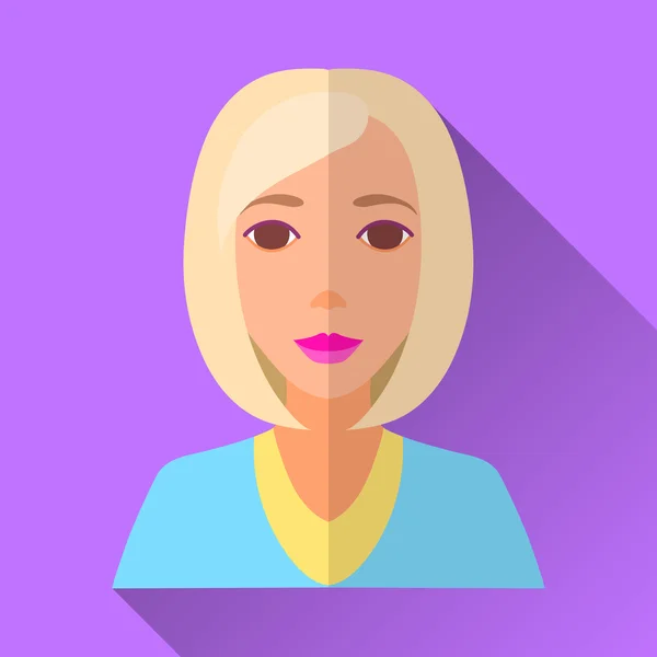 Lapos stílusú négyzet alakú női karakter ikon-val árnyék — Stock Vector