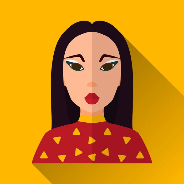 Estilo plano cuadrado en forma de icono de carácter femenino con sombra — Vector de stock