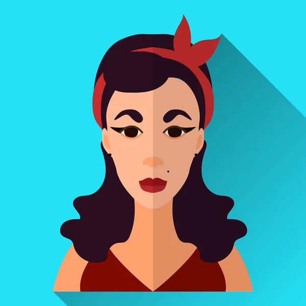 Estilo plano cuadrado en forma de icono de carácter femenino con sombra — Vector de stock