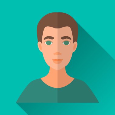 Yeşil tişörtlü genç adam kare düz simgesi 