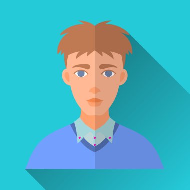 Sıska genç adam bir gömlek ve bir kazak kare düz simgesi 