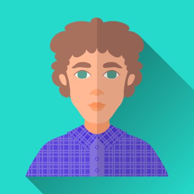 Kıvırcık saçlı genç adam onay gömlekli kare düz simgesi 