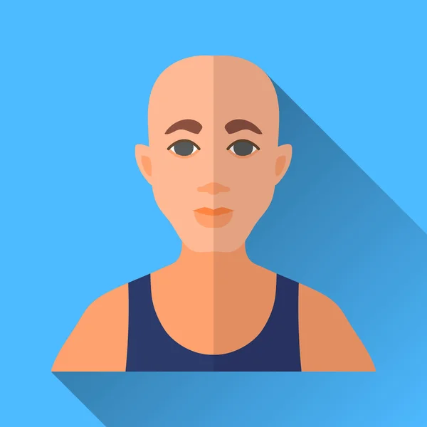 Bald man in a sleeveless sports shirt, square flat icon — Stock Vector