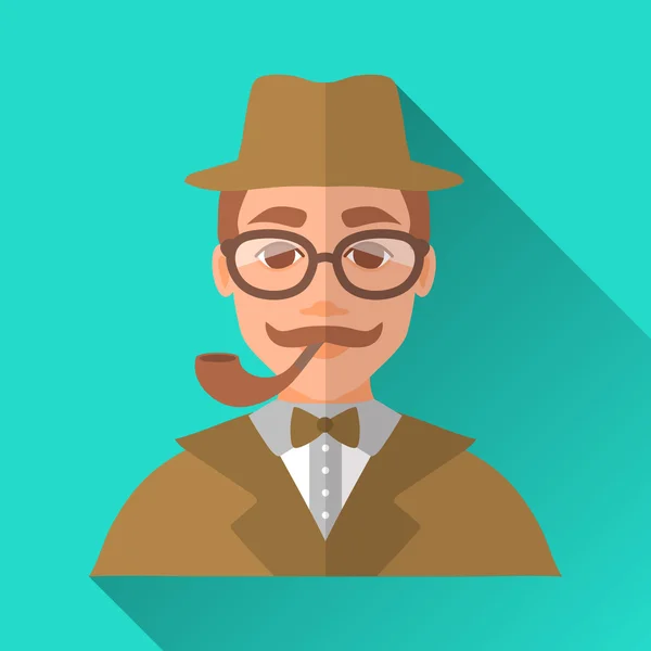 Hipster man with moustache and pipe in glasses and suit, square — Stock Vector