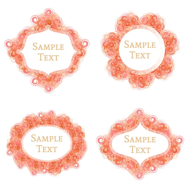 Set of bright orange spiral element frames of 4 different shapes with text space. — Stock Vector