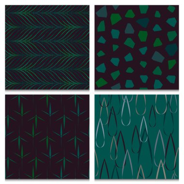 Set of four green and brown forest seamless patterns clipart