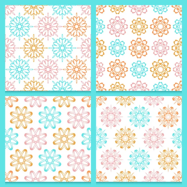 Pink, blue and orange flowers on white background, set of seamle — Stock Vector