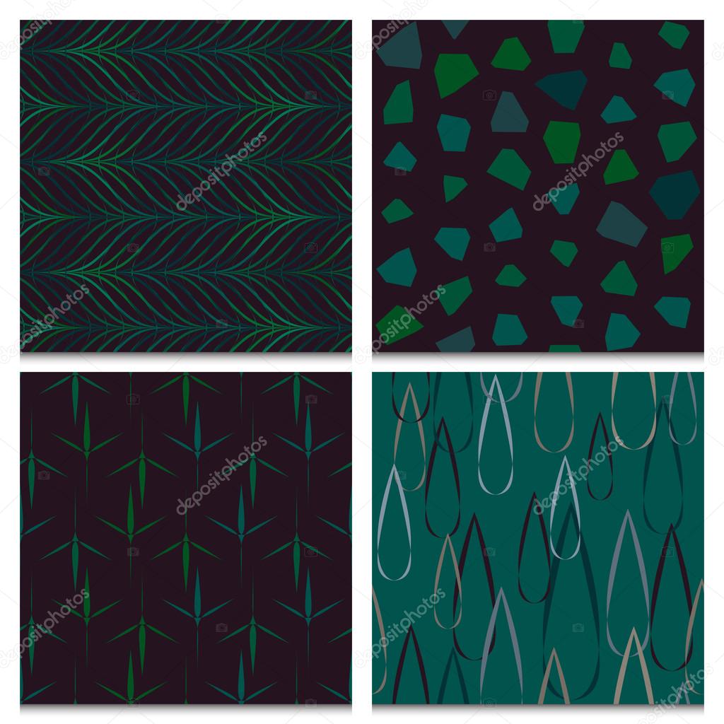 Set of four green and brown forest seamless patterns