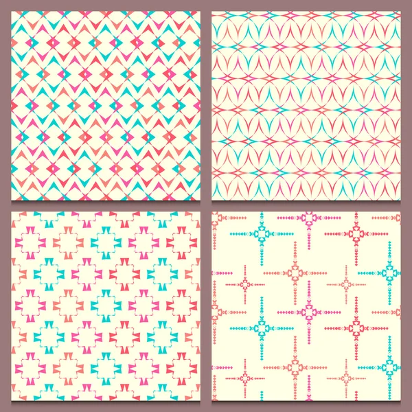 Set of four geometric seamless patterns with multicolored elemen — Stock Vector