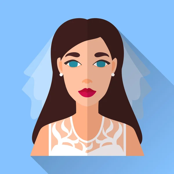 Mariage mariée, icône plate carré bleu avec ombre — Image vectorielle