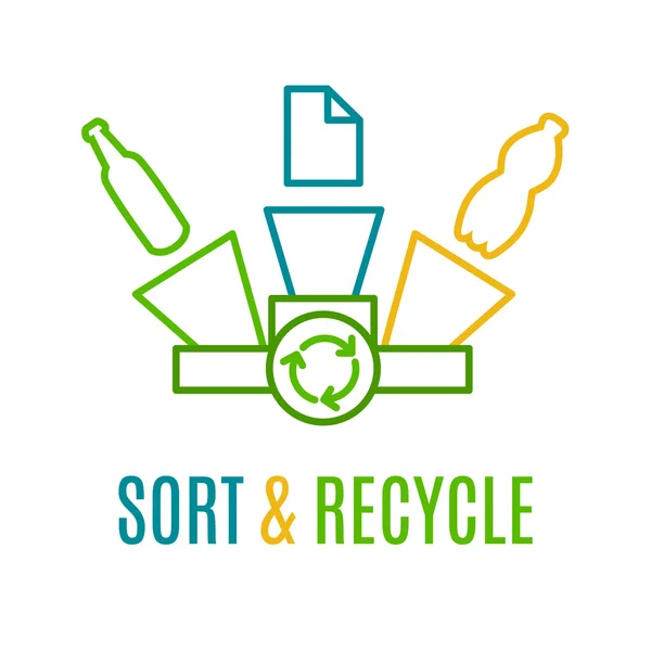 Logotipo de reciclagem de resíduos de papel, plástico e vidro — Vetor de Stock