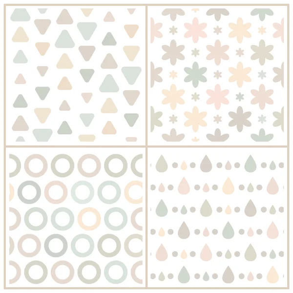 Set of 4 beige seamless patterns with geometric shapes — Stock Vector