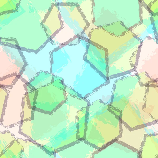 รูปแบบไร้เย็บด้วยโปร่งใส overlaying สีฟ้าและสีเขียว hexa — ภาพเวกเตอร์สต็อก