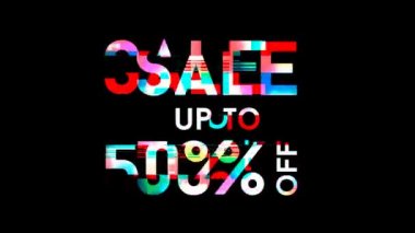 Siyah arka planda% 50 indirim, hata efekti, parlak renkli boyalar..