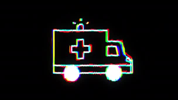 Анимация эффекта сбоя иконки "скорой помощи". — стоковое видео