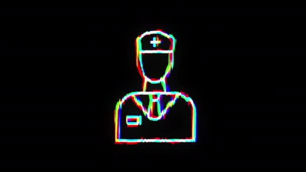 Animation des Doktor-Symbols mit Glitch-Effekt. — Stockvideo