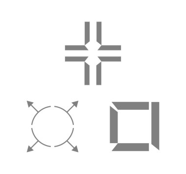 Gri arkaplanda çapraz ve diğer simgeler izole edildi