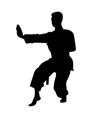 Siyah karate silueti beyaz arkaplanda izole edildi