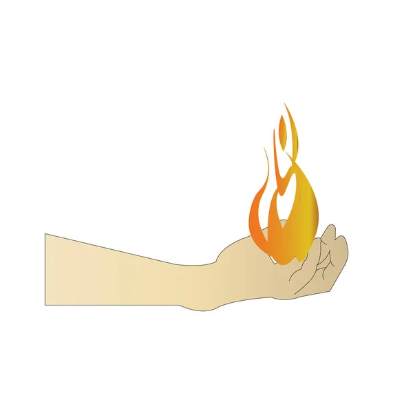 Hand Holding Flame Isolated White Background — Stock Vector