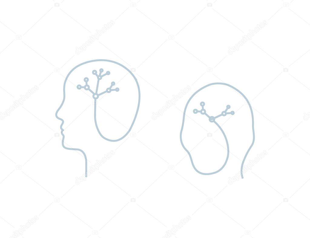 two head neuron icons isolated on white background