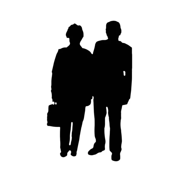 Silhouette Noire Vieux Couple Isolé Sur Fond Blanc — Image vectorielle