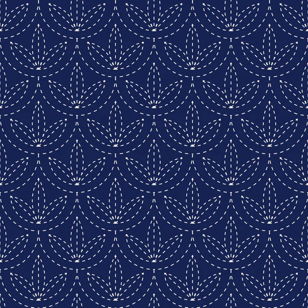 Porcelana inconsútil añil azul y blanco vintage japonés sashiko kimono patrón vector — Vector de stock