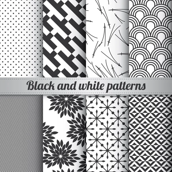 Set of 8 black and white patterns vector — Stock Vector