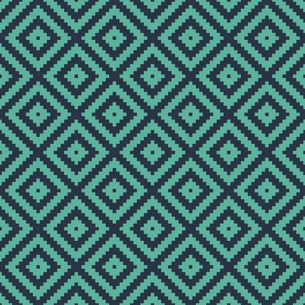 Sömlös neon blå op konst etniska pixel tribal textil mönster vektor — Stock vektor