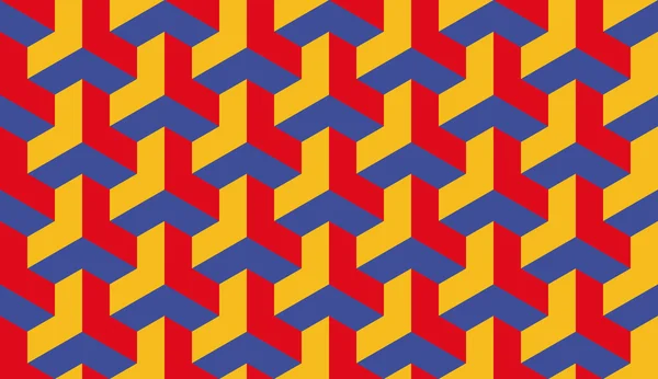 无缝包豪斯红蓝色和黄色欧普艺术三边六角形图案矢量 — 图库矢量图片