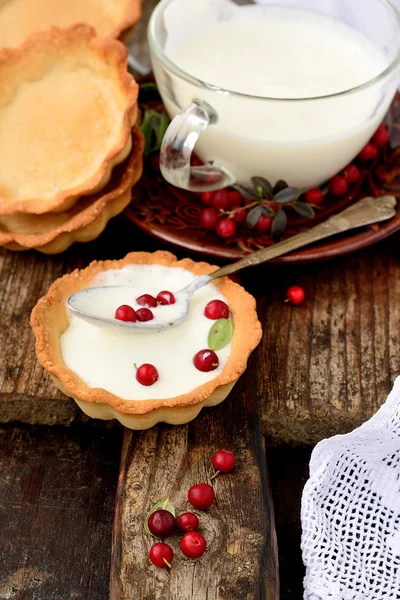 Beyaz çikolatalı mousse ile kızılcık tart — Stok fotoğraf