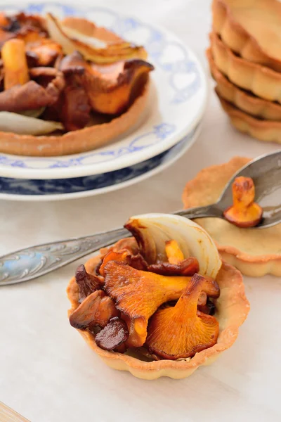 Cogumelos chanterelle fritos com cebola — Fotografia de Stock