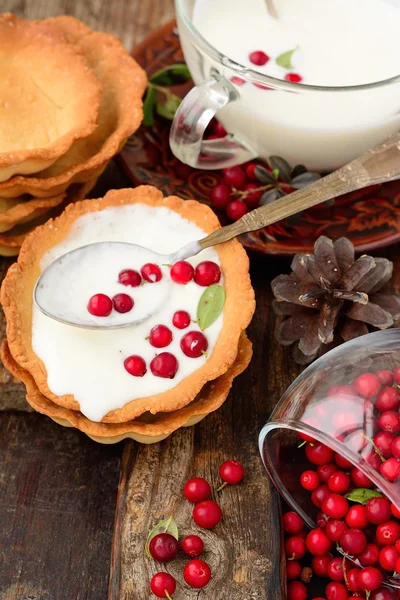 Tarte aux canneberges avec mousse au chocolat blanc — Photo