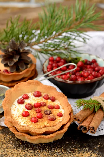 Tarte aux canneberges avec mousse au chocolat blanc — Photo