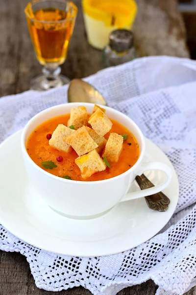 Pumpkin soup with croutons — Stock Photo, Image
