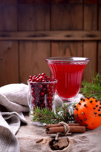 Ingredience pro pikantní Podzimní zimní pít s brusinkami a skořicí — Stock fotografie
