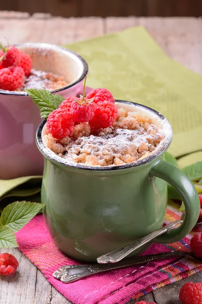 Warm chocolate cake in a mug sprinkled with icing sugar — Stock Photo, Image