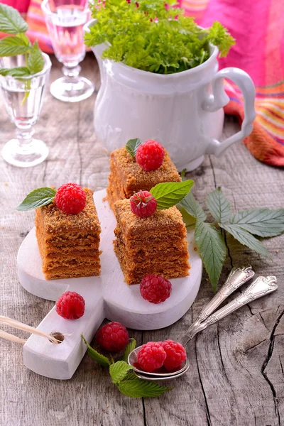 Slice of layered honey cake. — Stock Photo, Image