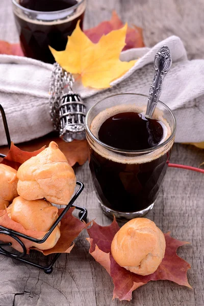 Profiteroles maison à la crème au chocolat et sucre en poudre — Photo