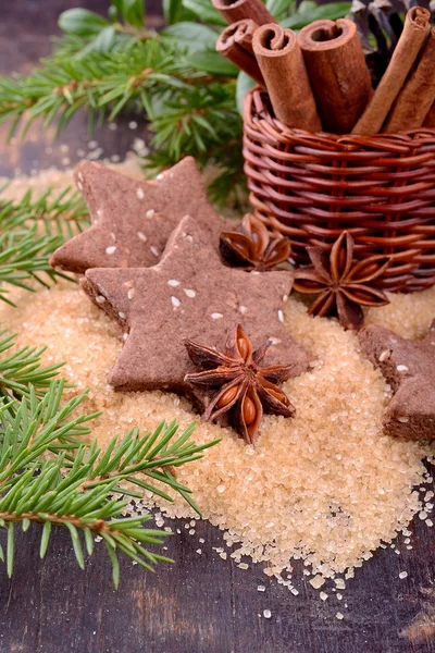 Vánoční čokoládové cookies s Sezamová semínka zátiší — Stock fotografie