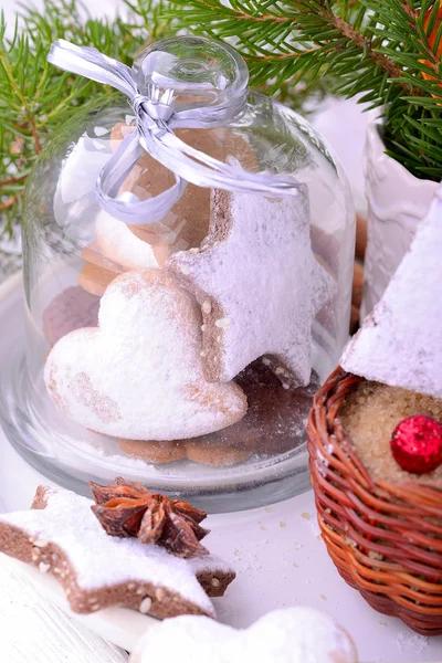 Christmas cookies in trees and stars decorations — Stock Photo, Image