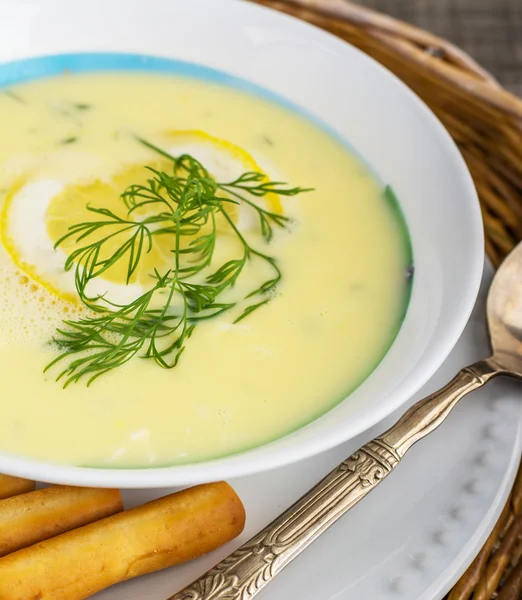 Avgolemono - sopa de frango grega — Fotografia de Stock