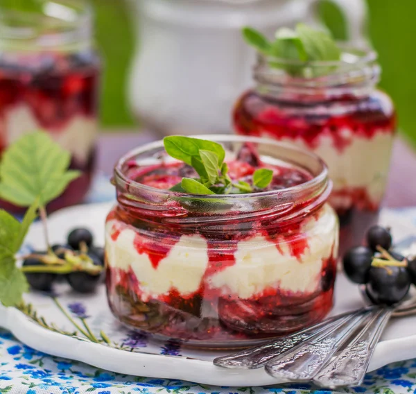 Zoet dessert met berry en kwark — Stockfoto