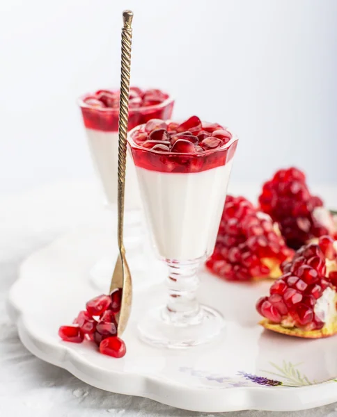 Panacotta com geléia de romã xarope de anato — Fotografia de Stock