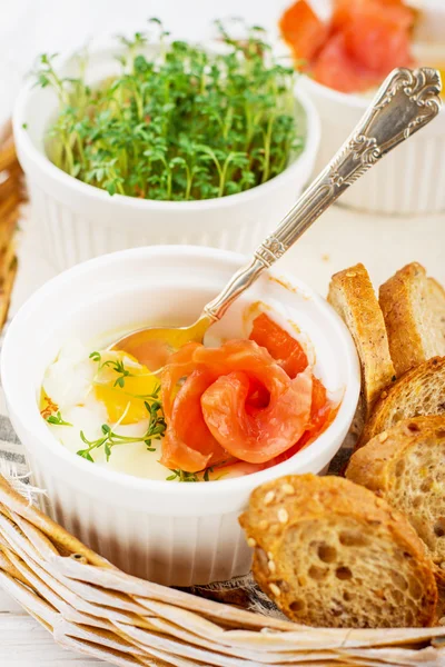 Baked salmon with eggs — Stock Photo, Image