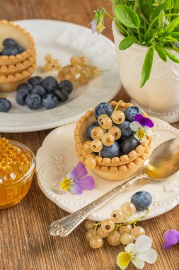 Light fresh crunchy pastry tartlet of blueberries