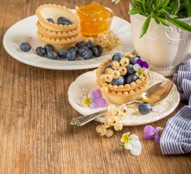 Light fresh crunchy pastry tartlet of blueberries