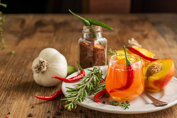 Home sweet fresh hot sauce made with  peaches, pepper — Stock Photo, Image