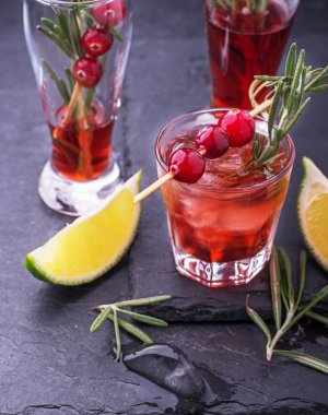 Cranberry, rosemary, gin fizz, cocktail on a white background