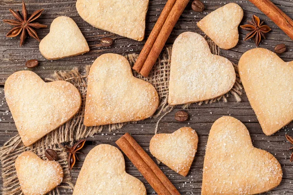 Variety of homemade heart shaped cookies gift for valentines day — Stock Photo, Image